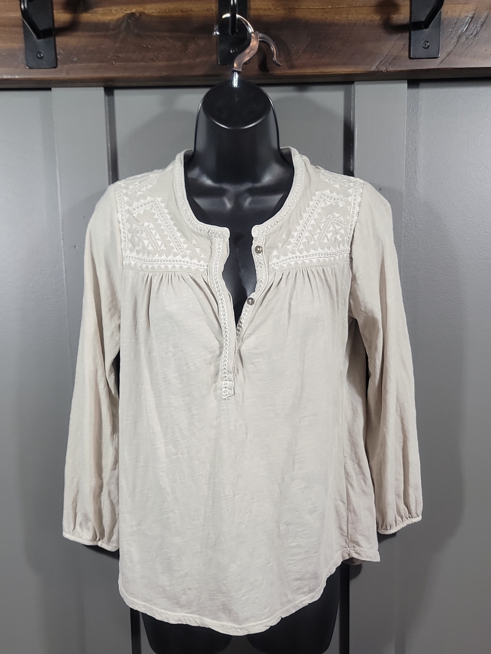 Lucky Brand Embroidered Henley Top